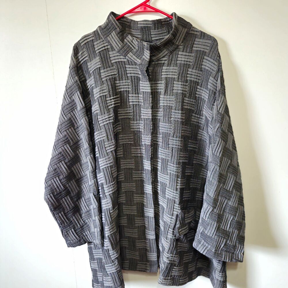 Marla Wynne Basketweave Topper Jacket Grey Black Textured Lagenlook Art To Wear